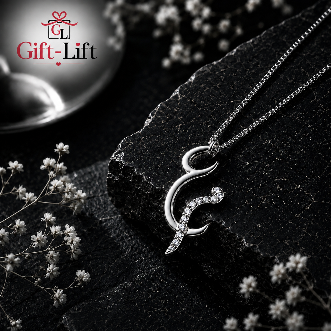 Custom Arabic Initial Letter Necklace β Cursive Alphabet Pendant with Crystal Accent