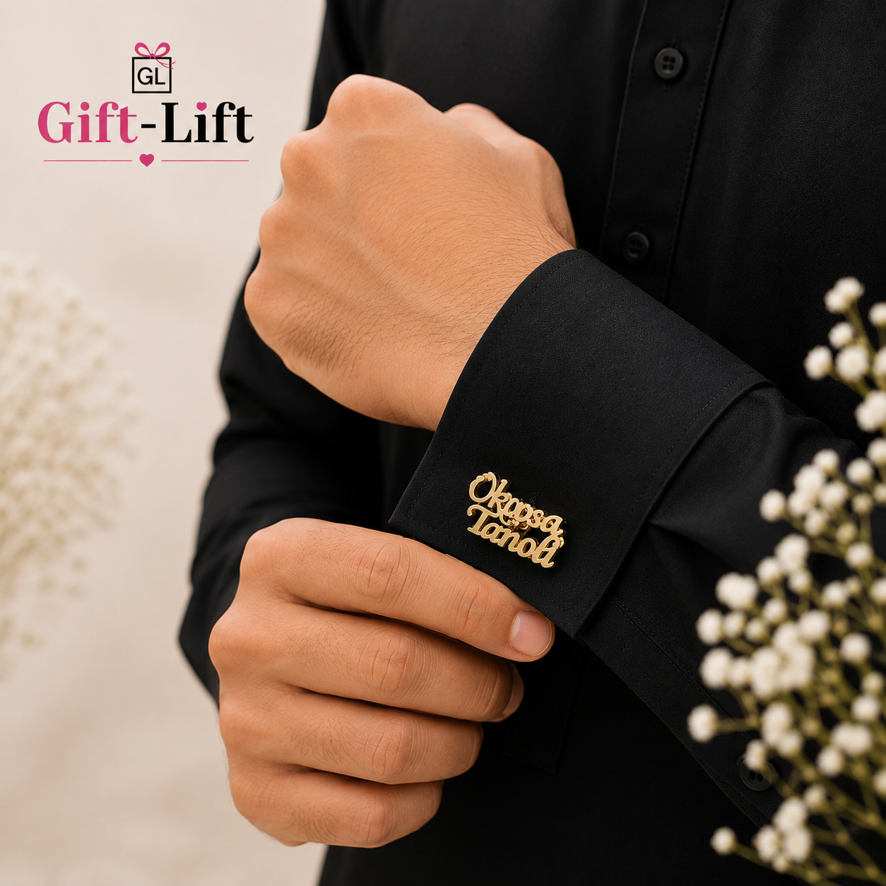 Custom Double Name Cufflinks for Men