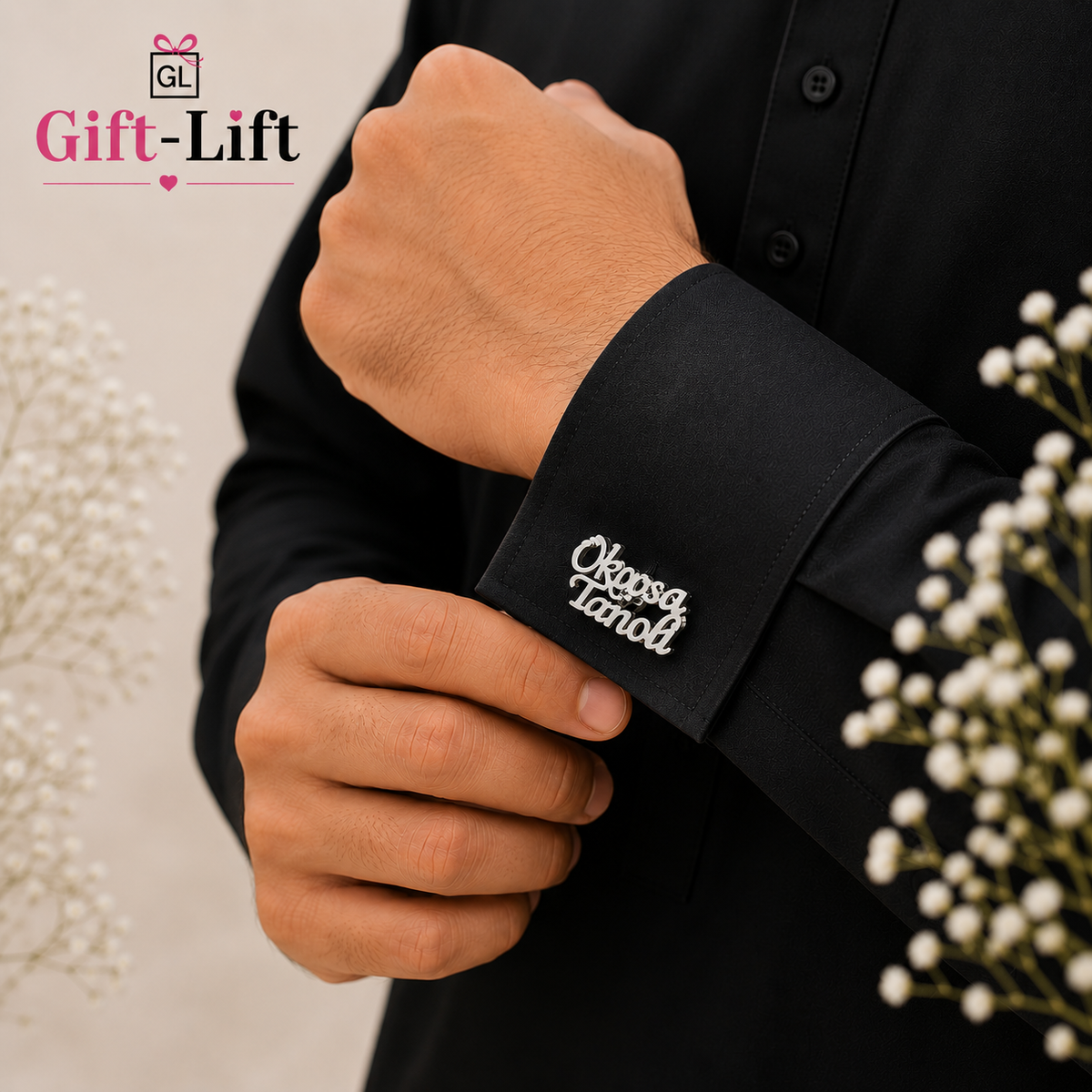 Custom Double Name Cufflinks for Men