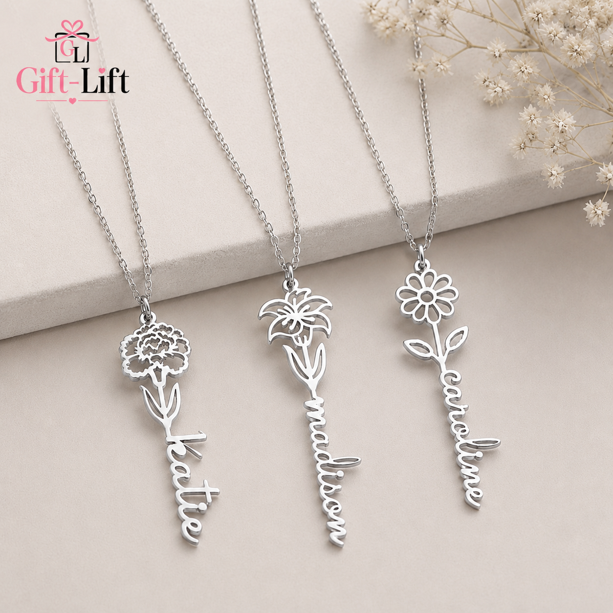 Custom Name Necklace with Birth Flower ๐ผ ๐ธ