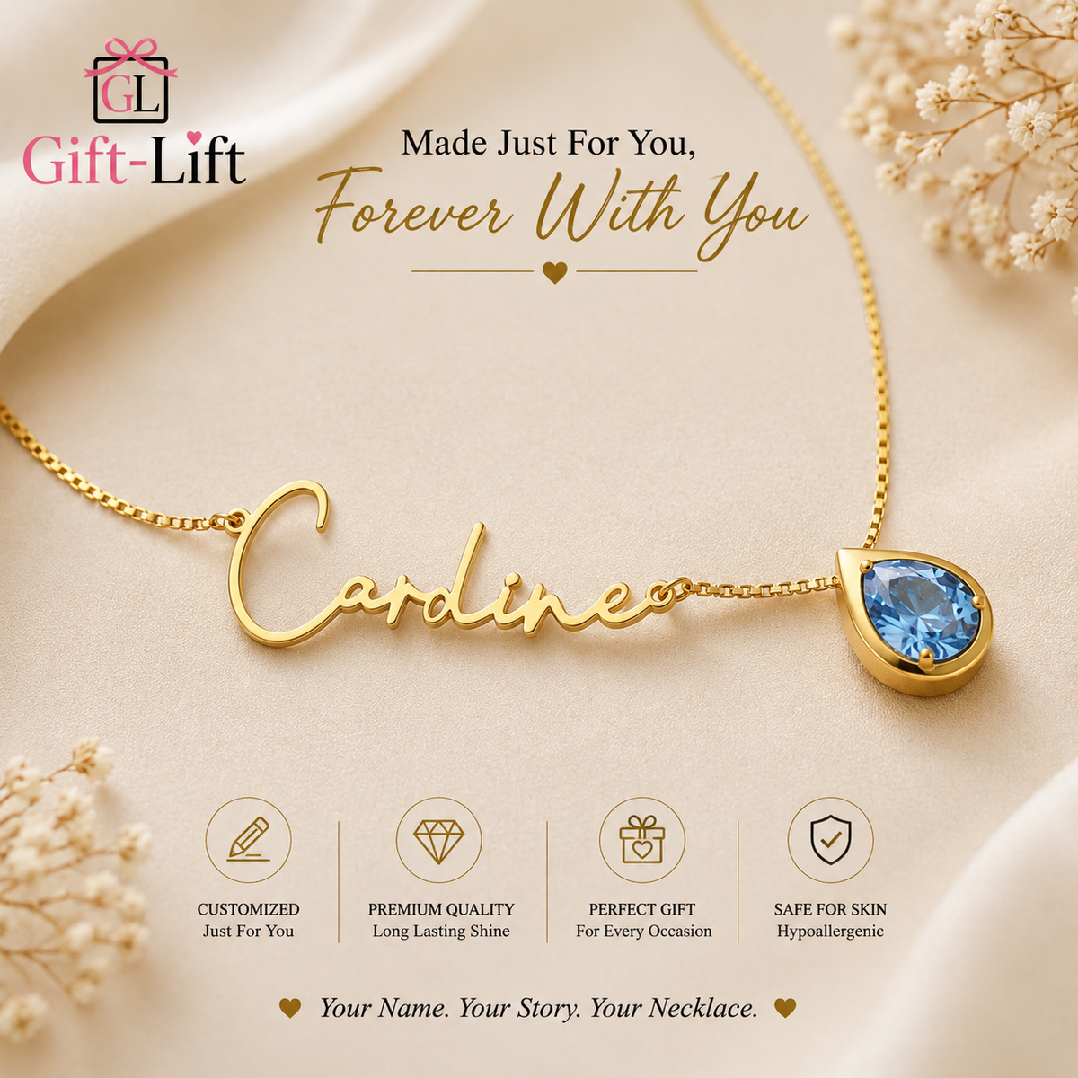 Personalized Name Necklace with Crystal Stone