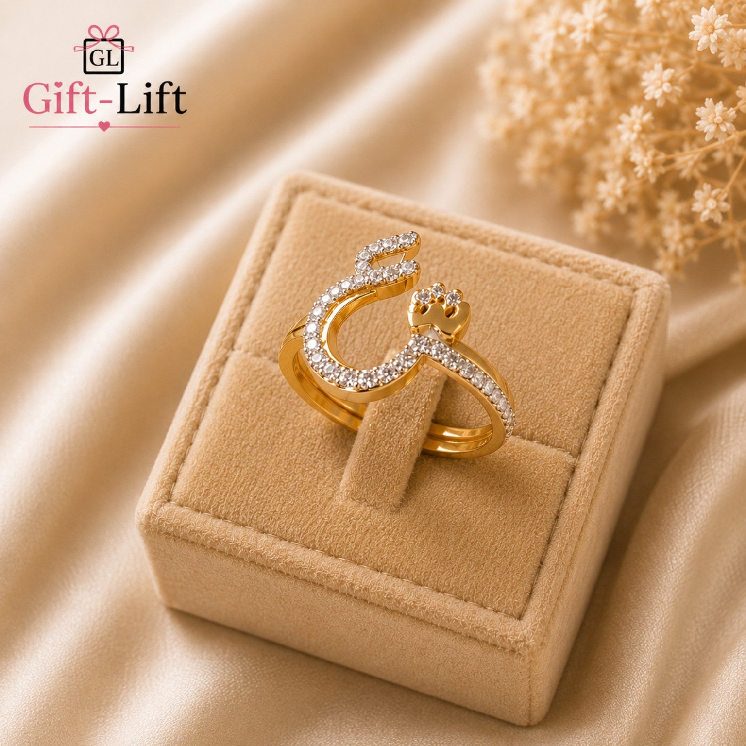 Custom Arabic Initial Letter Sparkling Stone Ring 💍