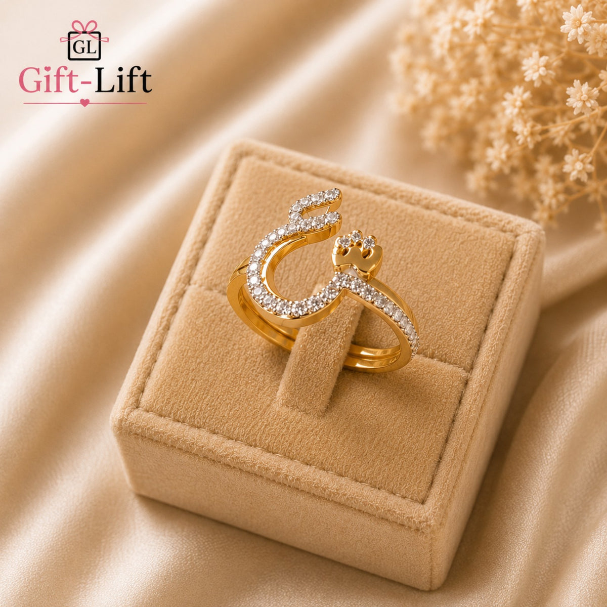 Custom Arabic Initial Letter Sparkling Stone Ring 💍