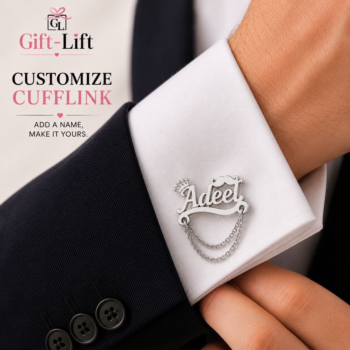 Custom Name Mustache With Chain Cufflinks for Men