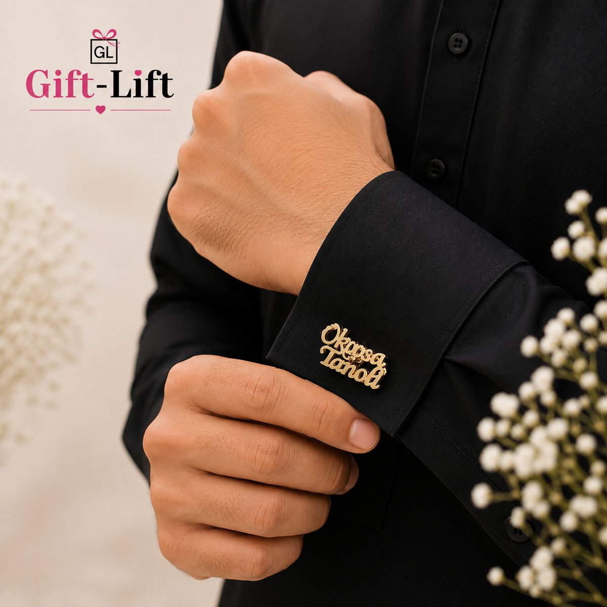 Custom Double Name Cufflinks for Men