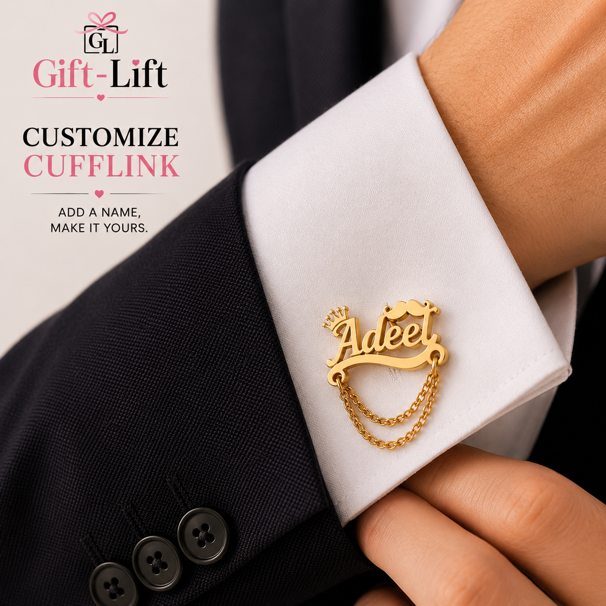 Custom Name Mustache With Chain Cufflinks for Men
