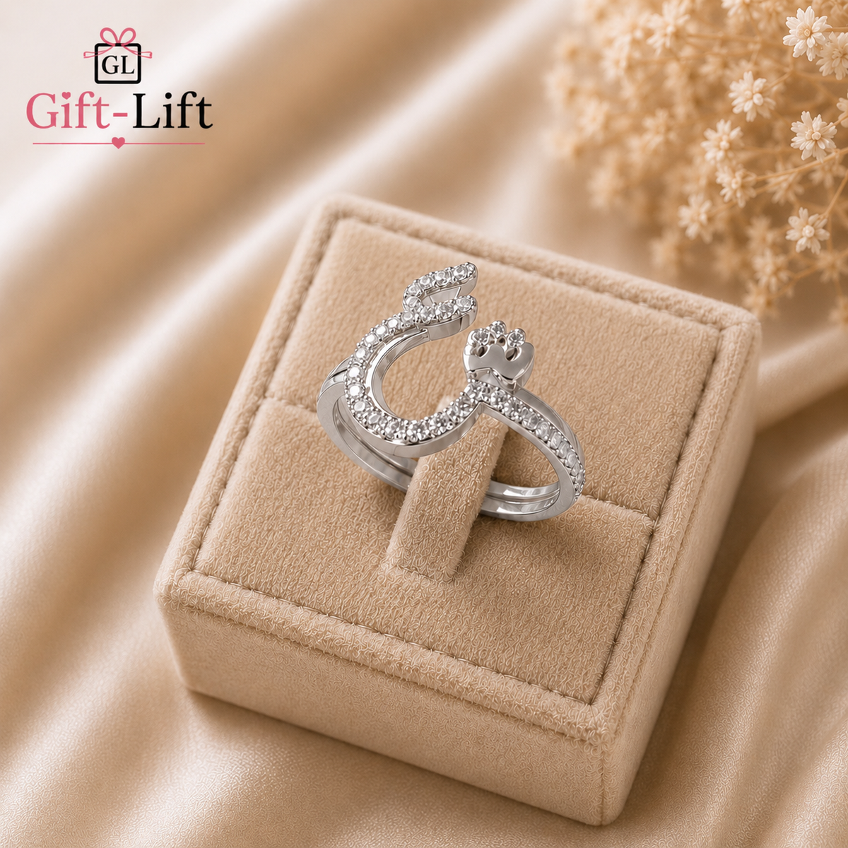 Custom Arabic Initial Letter Sparkling Stone Ring 💍