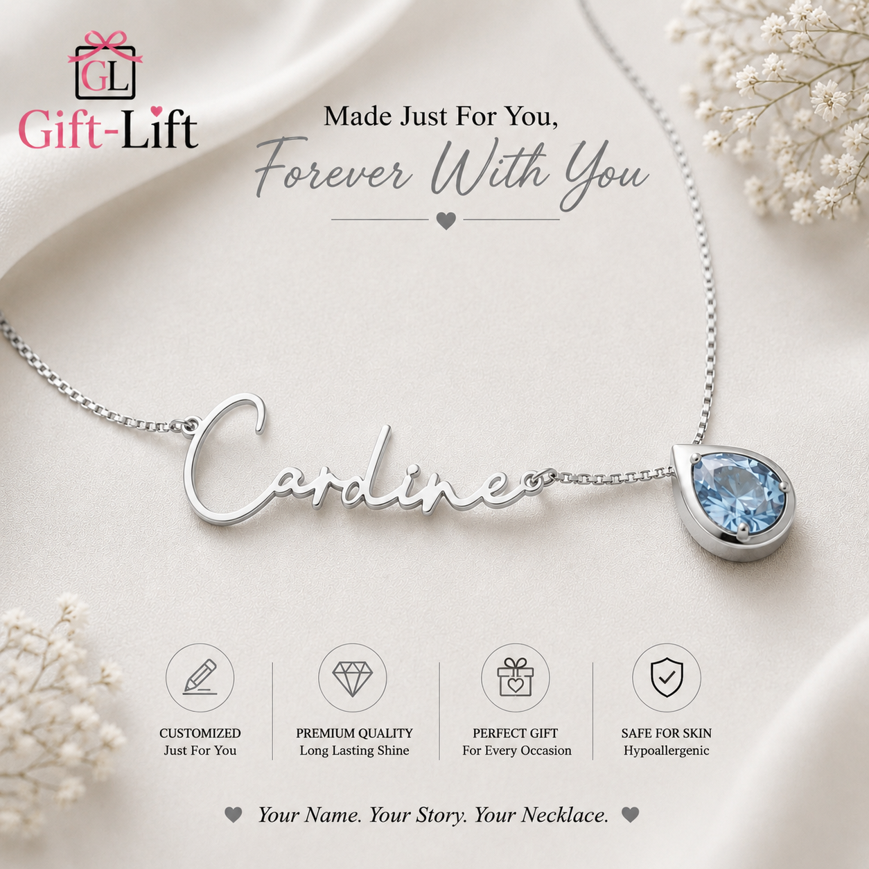 Personalized Name Necklace with Crystal Stone