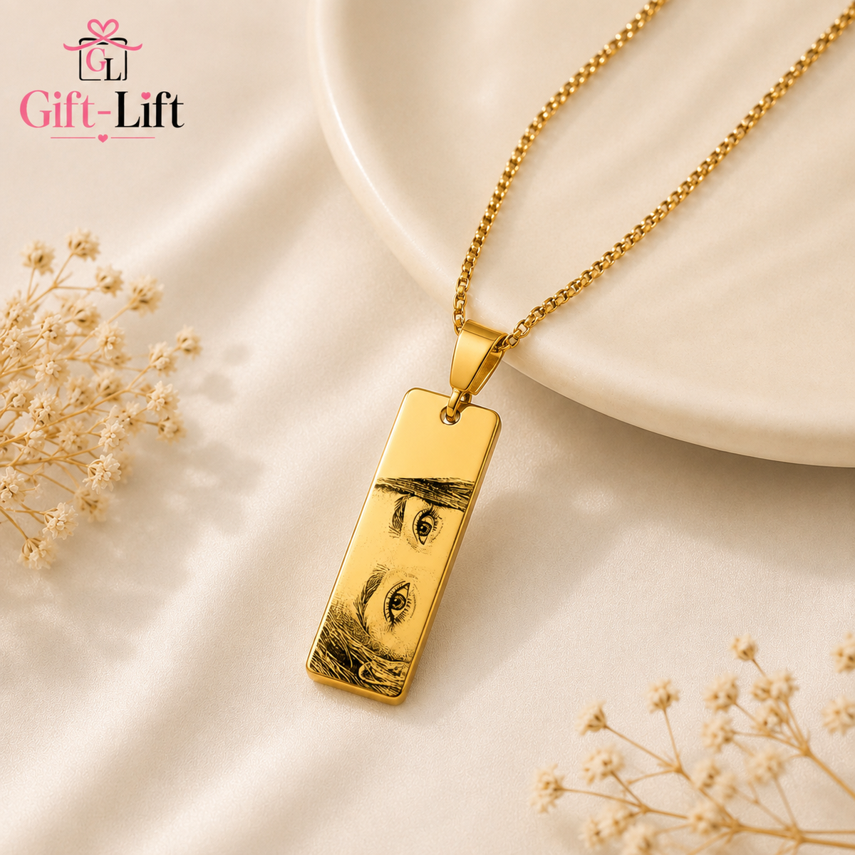 Custom Photo Eyes Sketch Engraved Pendant